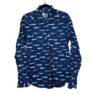 Vintage JOHNNY COTTON Aviation planes print long sleeved shirt SIZE SMALL